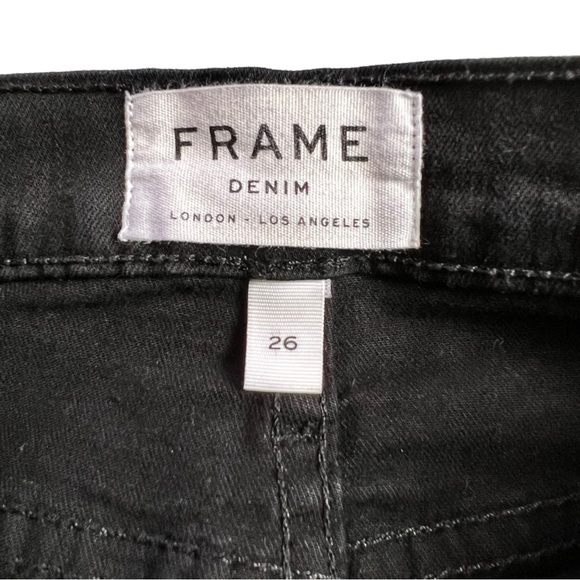 FRAME Le High Skinny Velvet Tux Raw Hem Jeans Noir Size 26 - Picture 14 of 17